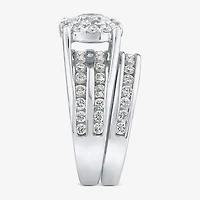 (F / Vs2 ) Womens 3 CT. T.W. Lab Grown White Diamond 10K Gold Round Side Stone Halo Bridal Set
