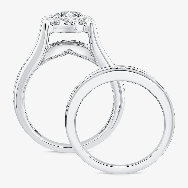 (F / Vs2 ) Womens 3 CT. T.W. Lab Grown White Diamond 10K Gold Round Side Stone Halo Bridal Set