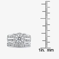(F / Vs2 ) Womens 3 CT. T.W. Lab Grown White Diamond 10K Gold Round Side Stone Halo Bridal Set