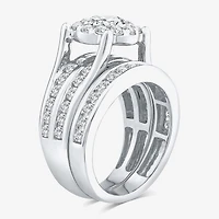 (F / Vs2 ) Womens 3 CT. T.W. Lab Grown White Diamond 10K Gold Round Side Stone Halo Bridal Set