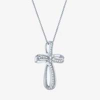 Diamond Blossom (G-H / Si2-I1) Womens 1/10 CT. T.W. Lab Grown White Sterling Silver Cross 18 Inch Pendant Necklace