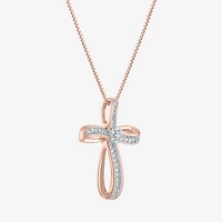 Diamond Blossom (G-H / Si2-I1) Womens 1/10 CT. T.W. Lab Grown White Sterling Silver Cross 18 Inch Pendant Necklace