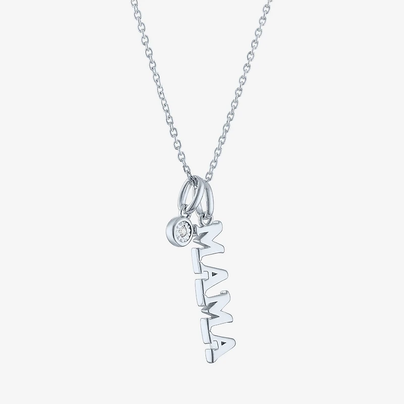 Diamond Accent "Mama" (G-H / Si2-I1) Womens Lab Grown White Sterling Silver 18 Inch Pendant Necklace