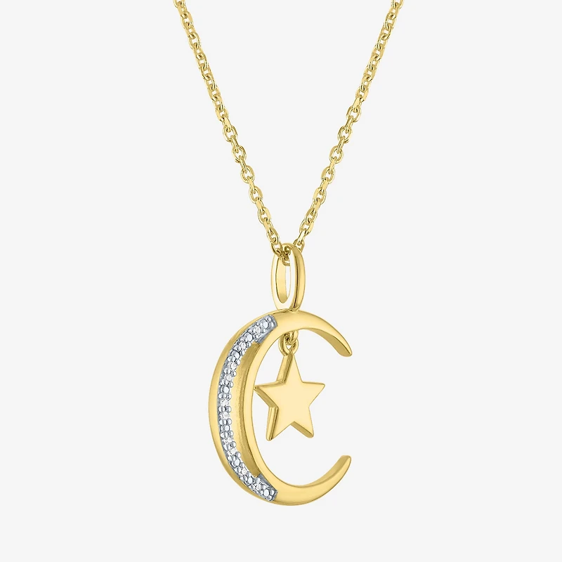 Diamond Accent (G-H / Si2-I1) Womens Lab Grown White 14K Gold Over Silver Sterling Moon 18 Inch Pendant Necklace