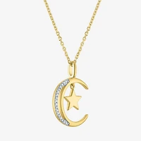 Diamond Accent (G-H / Si2-I1) Womens Lab Grown White 14K Gold Over Silver Sterling Moon 18 Inch Pendant Necklace