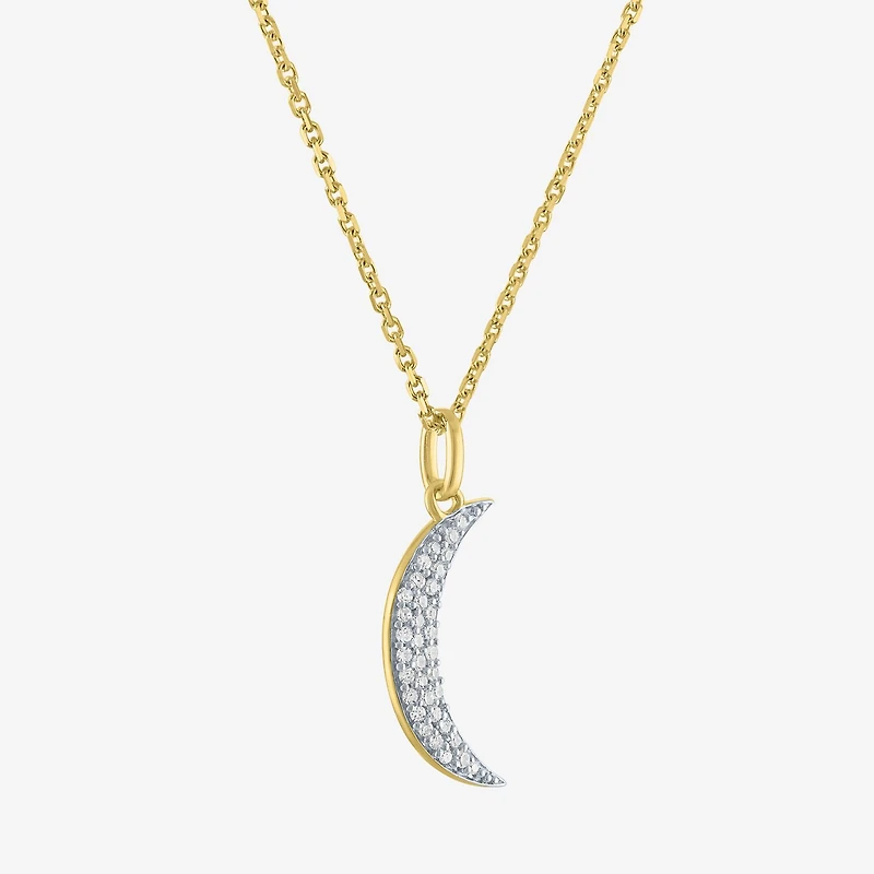 Diamond Addiction (G-H / I1-I2) Womens 1/10 CT. T.W. Lab Grown White Diamond 14K Gold Over Silver Moon 16 Inch Pendant Necklace