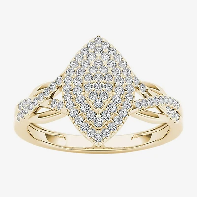 Womens 1/4 CT. T.W. Natural White Diamond 10K Gold Marquise Halo Engagement Ring