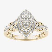 Womens 1/4 CT. T.W. Natural White Diamond 10K Gold Marquise Halo Engagement Ring