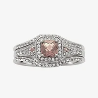 1 1/4 CT. T.W. Diamond and Genuine Pink Morganite Sterling Silver Bridal Ring