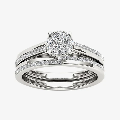 1/3 CT.T.W. Natural Diamond 10K White Gold Round Cluster Bridal Set