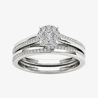 1/3 CT.T.W. Natural Diamond 10K White Gold Round Cluster Bridal Set