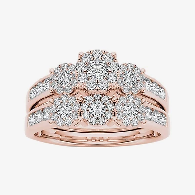 3/4 CT.T.W. Natural Diamond 10K Rose Gold Bridal Ring Set