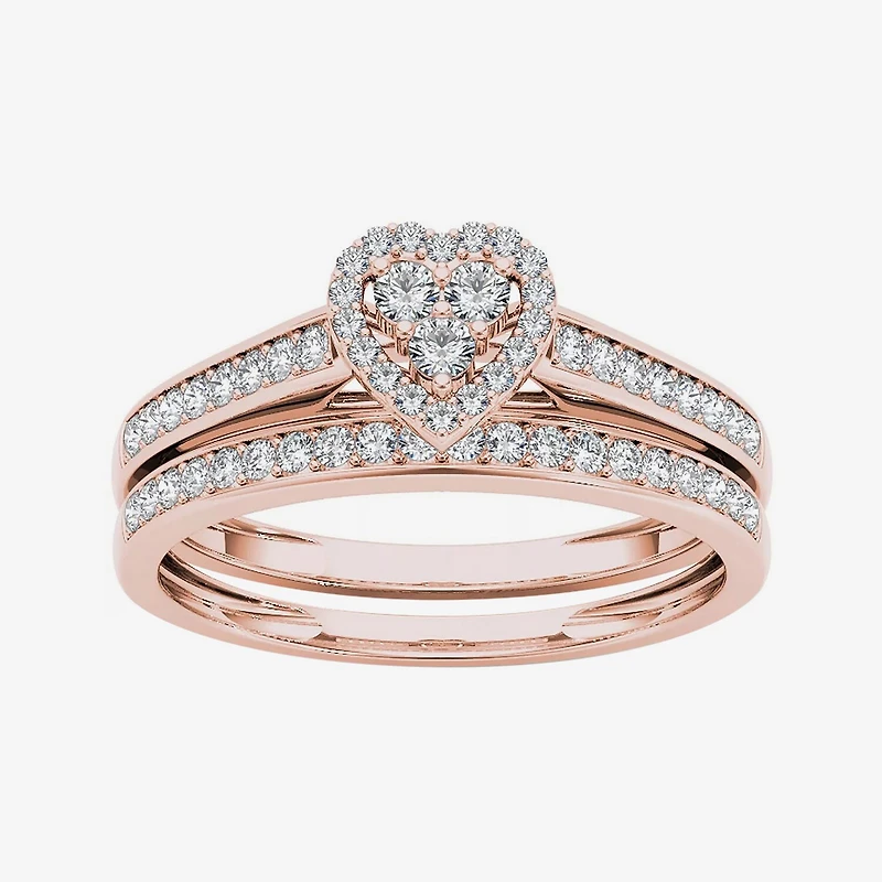 1/2 CT.T.W. Natural Diamond 10K Rose Gold Heart-Shaped Bridal Set