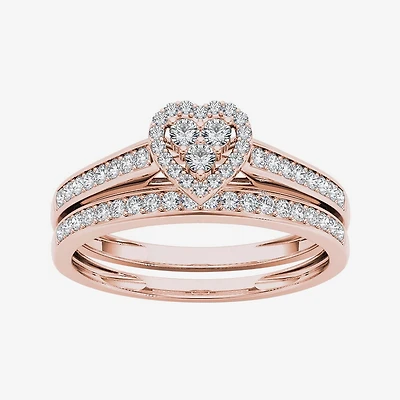 1/2 CT.T.W. Natural Diamond 10K Rose Gold Heart-Shaped Bridal Set