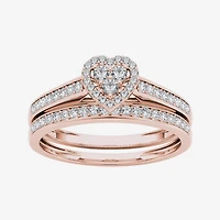 1/2 CT.T.W. Natural Diamond 10K Rose Gold Heart-Shaped Bridal Set