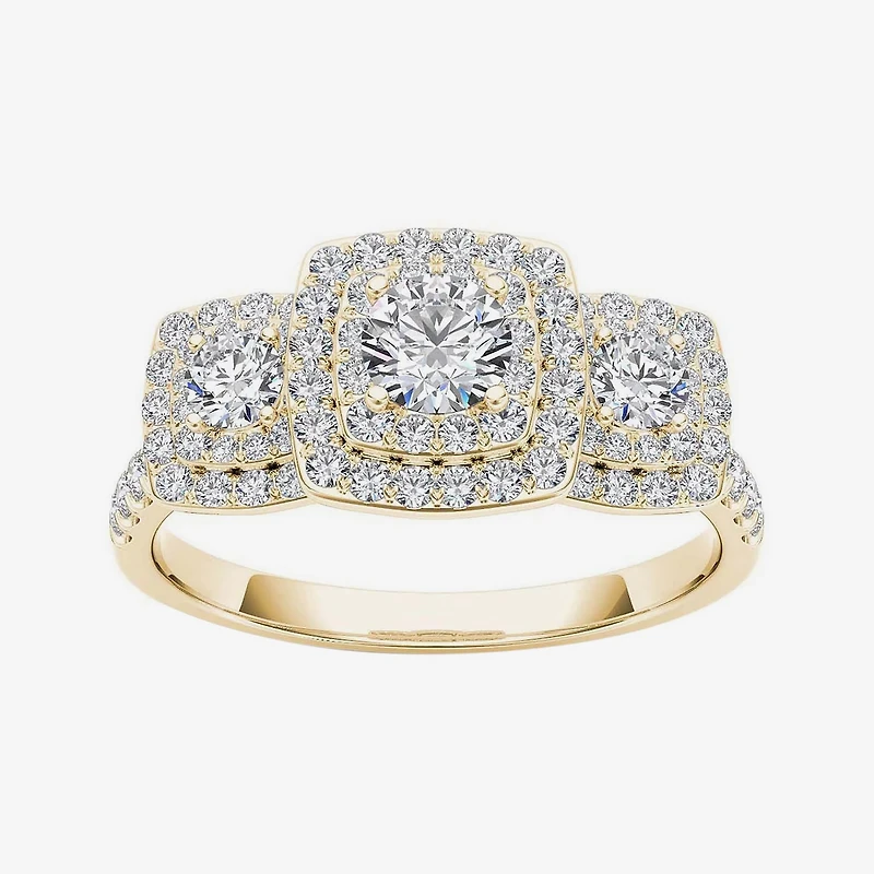 1 CT.T.W. Natural Diamond Halo 10K Yellow Gold Engagement Ring