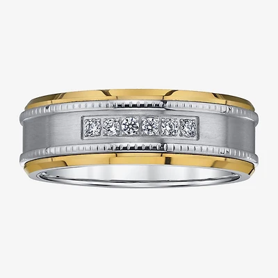 Mens 8MM 1/8 CT. T.W. Natural White Diamond Stainless Steel Wedding Band