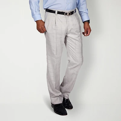 Steve Harvey Mens Classic Fit Windowpane Pleated Front Suit Pant