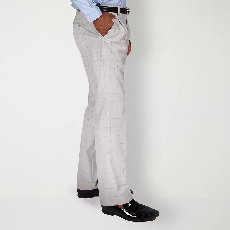 Steve Harvey Mens Classic Fit Windowpane Pleated Front Suit Pant