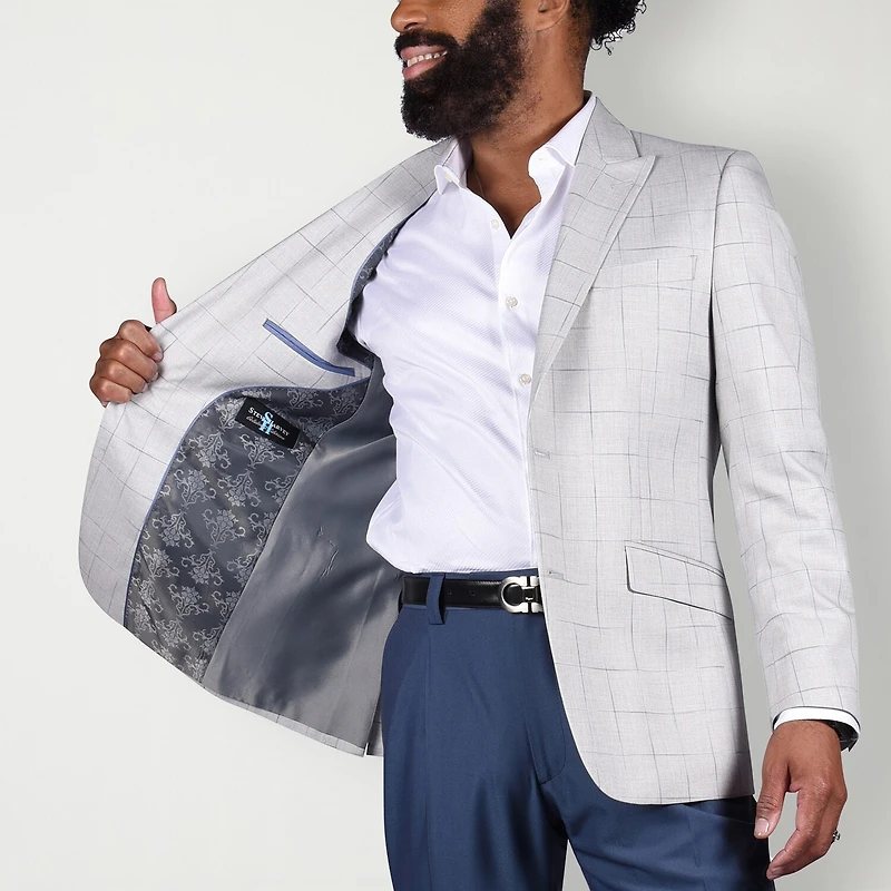 Steve Harvey Mens Classic Fit Windowpane Suit Jacket