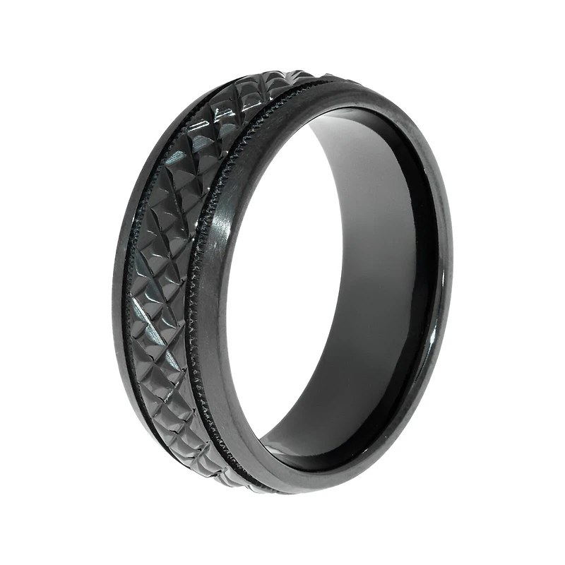 Mens Textured Black Zirconium Wedding Band
