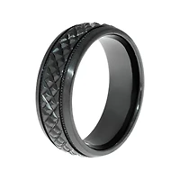 Mens Textured Black Zirconium Wedding Band