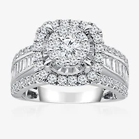 (I / I1) Womens 2 CT. T.W. Lab Grown White Diamond 10K or 14K Gold Cushion Side Stone Halo Engagement Ring