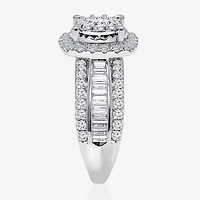 (I / I1) Womens 2 CT. T.W. Lab Grown White Diamond 10K or 14K Gold Cushion Side Stone Halo Engagement Ring
