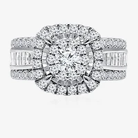 (I / I1) Womens 2 CT. T.W. Lab Grown White Diamond 10K or 14K Gold Cushion Side Stone Halo Engagement Ring