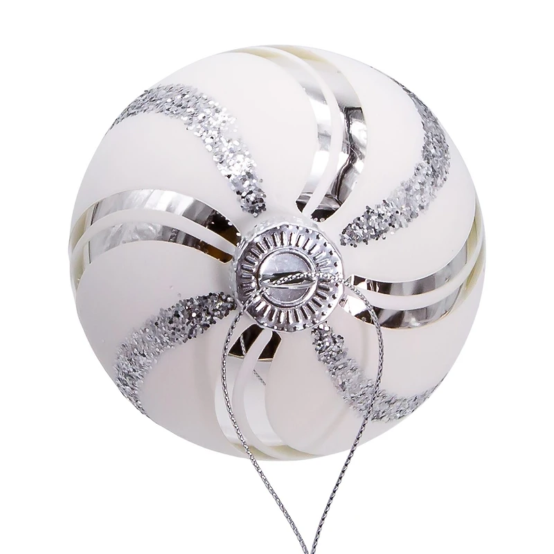 Kurt Adler 80mm Glass White Swirl Ball 6-pc. Christmas Ornament