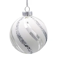 Kurt Adler 80mm Glass White Swirl Ball 6-pc. Christmas Ornament