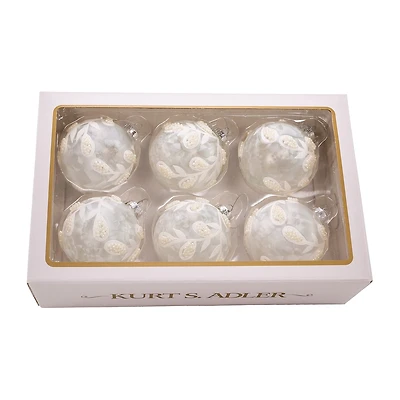 Kurt Adler 80mm Glass White Pearl Ball 6-pc. Christmas Ornament