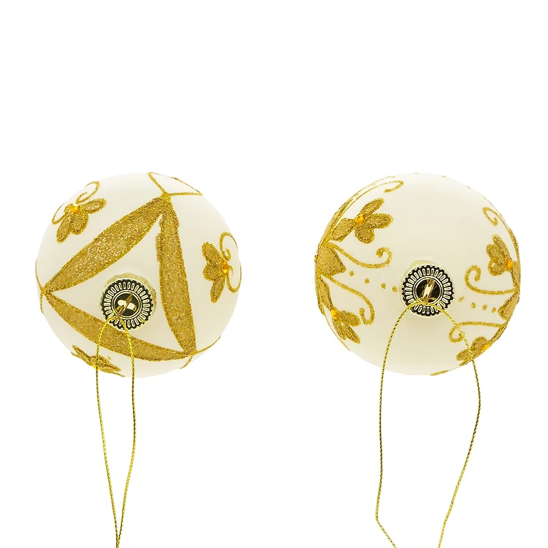 Kurt Adler 80 Mm White Balls With Gold Beads 6-pc. Christmas Ornament