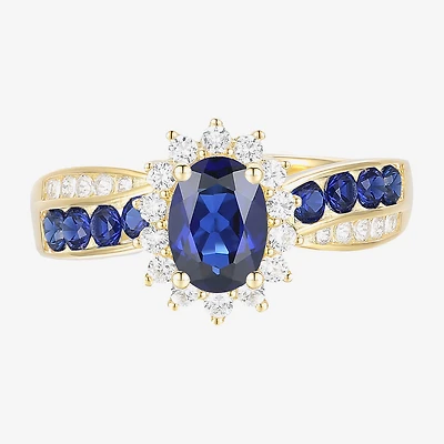 Womens Gemstone 14K Gold Over Silver Halo Side Stone Cocktail Ring