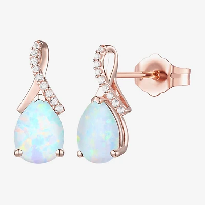 Womens Gemstone Sterling Silver or 14K Gold Over 14mm Pear Stud Earrings