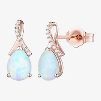Womens Gemstone Sterling Silver or 14K Gold Over 14mm Pear Stud Earrings