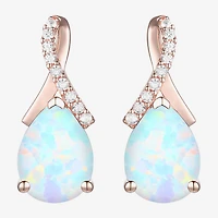 Womens Gemstone Sterling Silver or 14K Gold Over 14mm Pear Stud Earrings