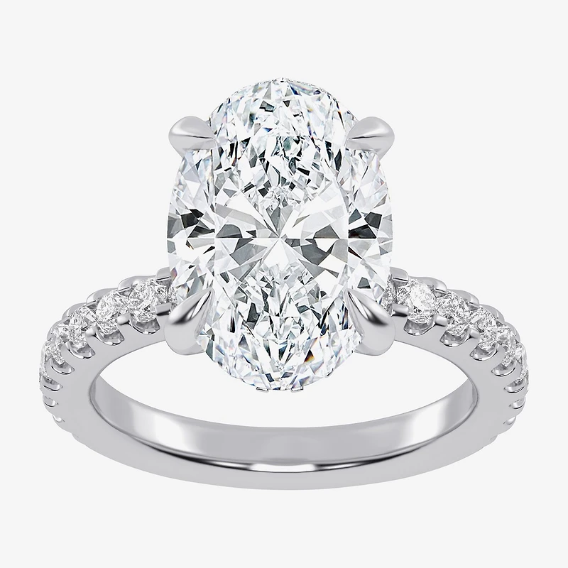 (G-H / Vs2-Si1) Womens 4 1/2 CT. T.W. Lab Grown White Diamond 14K Gold Oval Side Stone Engagement Ring