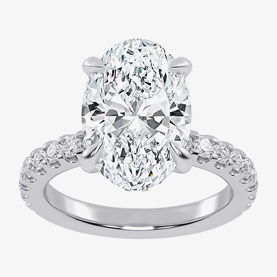(G-H / Vs2-Si1) Womens 4 1/2 CT. T.W. Lab Grown White Diamond 14K Gold Oval Side Stone Engagement Ring