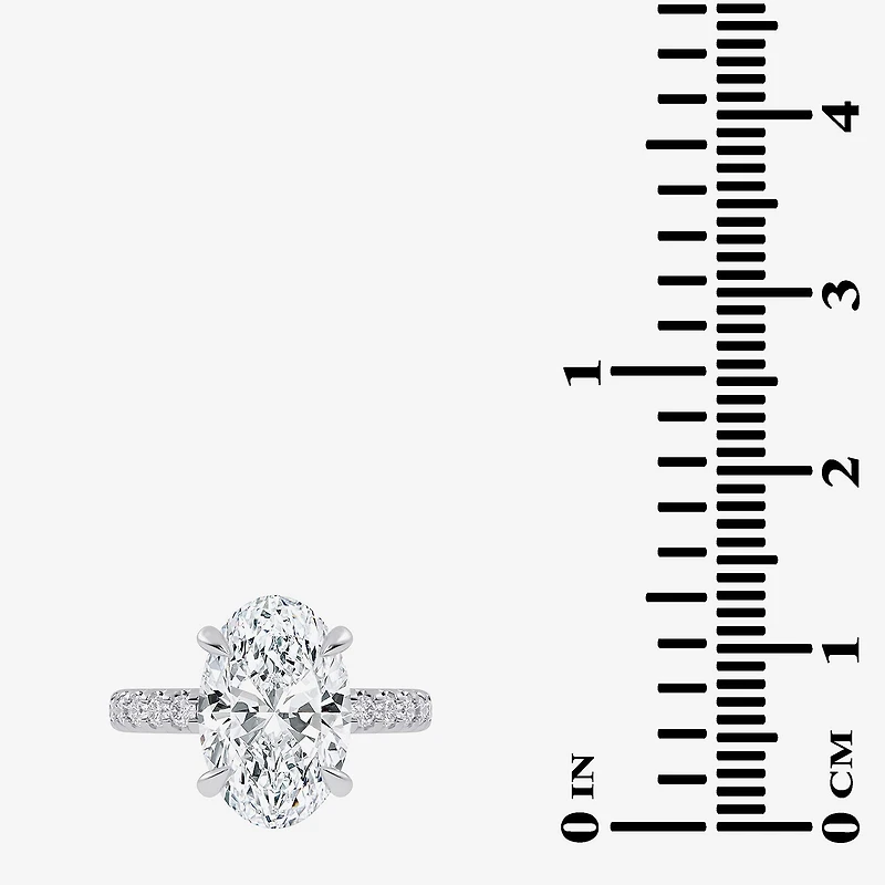 (G-H / Vs2-Si1) Womens 4 1/2 CT. T.W. Lab Grown White Diamond 14K Gold Oval Side Stone Engagement Ring