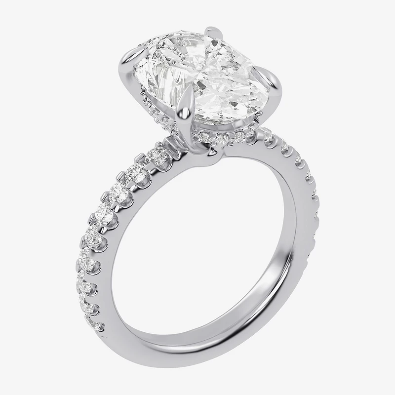 (G-H / Vs2-Si1) Womens 4 1/2 CT. T.W. Lab Grown White Diamond 14K Gold Oval Side Stone Engagement Ring