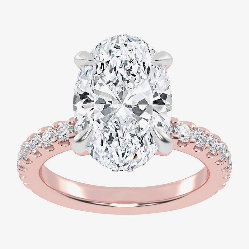 (G-H / Vs2-Si1) Womens 4 1/2 CT. T.W. Lab Grown White Diamond 14K Gold Oval Side Stone Engagement Ring