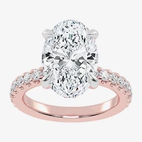(G-H / Vs2-Si1) Womens 4 1/2 CT. T.W. Lab Grown White Diamond 14K Gold Oval Side Stone Engagement Ring
