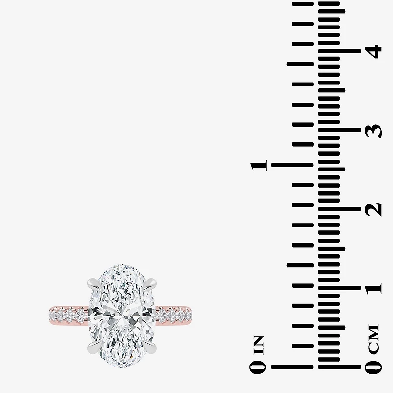 (G-H / Vs2-Si1) Womens 4 1/2 CT. T.W. Lab Grown White Diamond 14K Gold Oval Side Stone Engagement Ring