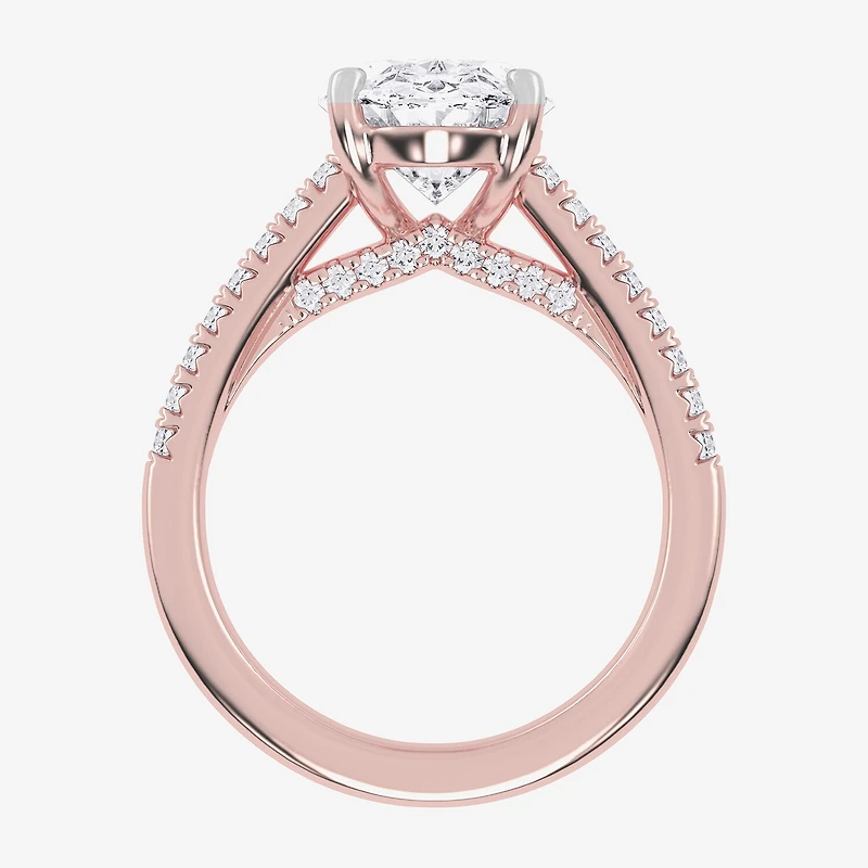 (G-H / Vs2-Si1) Womens 3 1/3 Ct. T.W. Lab Grown White Diamond 14K Gold Oval Side Stone Engagement Ring
