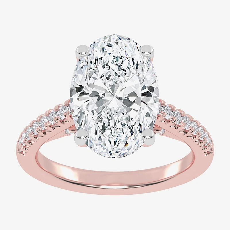 (G-H / Vs2-Si1) Womens 3 1/3 Ct. T.W. Lab Grown White Diamond 14K Gold Oval Side Stone Engagement Ring