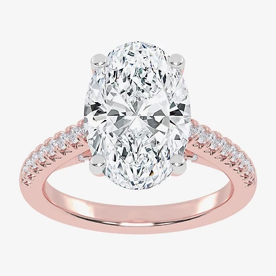 (G-H / Vs2-Si1) Womens 3 1/3 Ct. T.W. Lab Grown White Diamond 14K Gold Oval Side Stone Engagement Ring