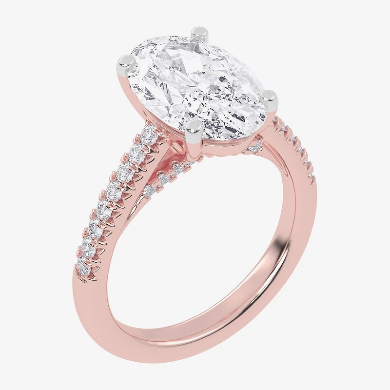 (G-H / Vs2-Si1) Womens 3 1/3 Ct. T.W. Lab Grown White Diamond 14K Gold Oval Side Stone Engagement Ring