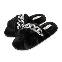 JS Jessica Simpson Oversized Chain Plush Womens Slip-On Slippers