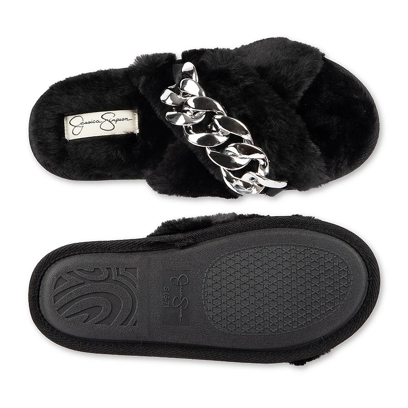 JS Jessica Simpson Oversized Chain Plush Womens Slip-On Slippers